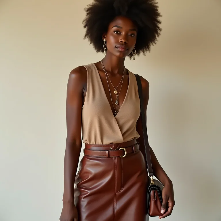 Acessórios para personalizar o look com saia de couro midi