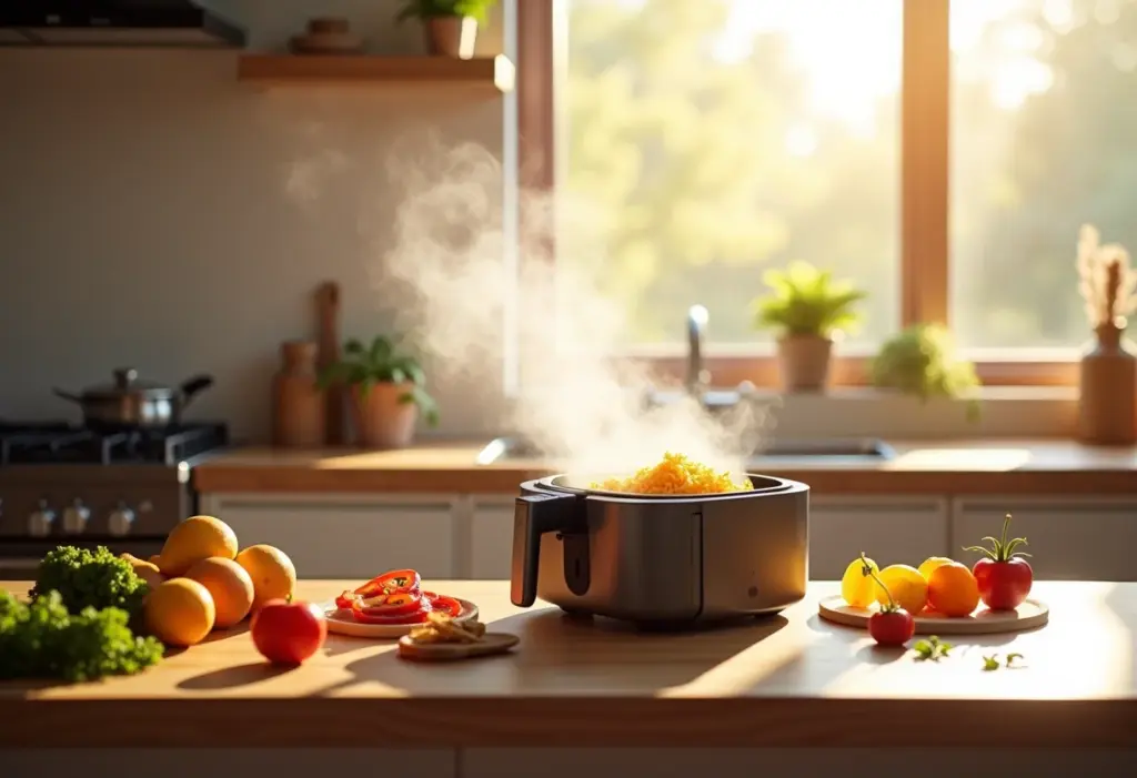 Air Fryer a Vapor: A revolução na cozinha saudável chegou? Air Fryer a Vapor moderna em cozinha iluminada