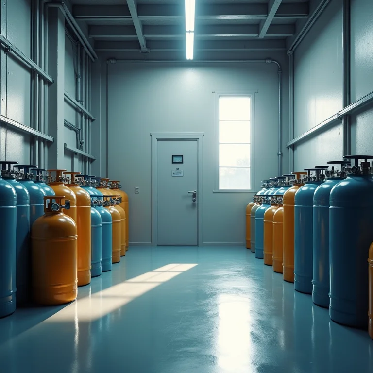 Área de armazenamento limpa e organizada com gás e água
