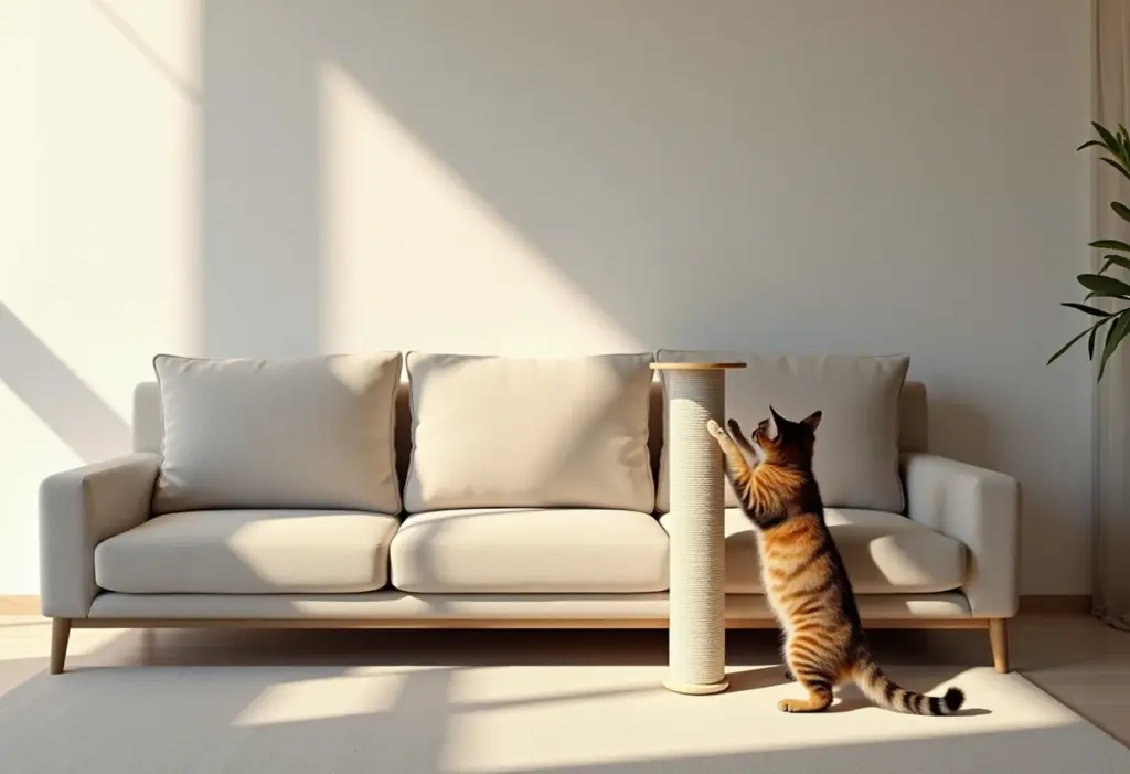 Arranhador de canto: o truque fácil para salvar seu sofá (e parede!) Arranhador de canto protegendo sofá de arranhões de gato