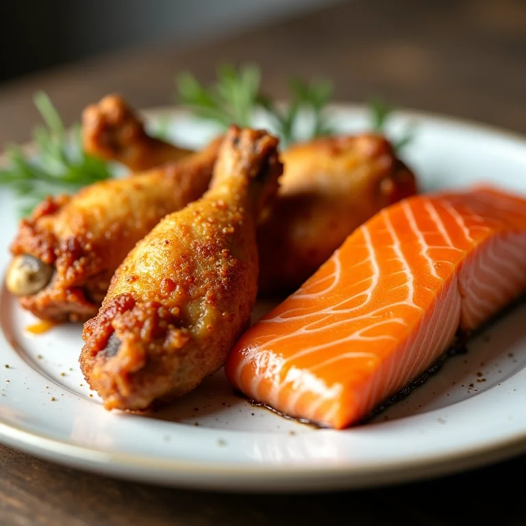 Asinhas de frango crocantes vs. salmão cozido no vapor