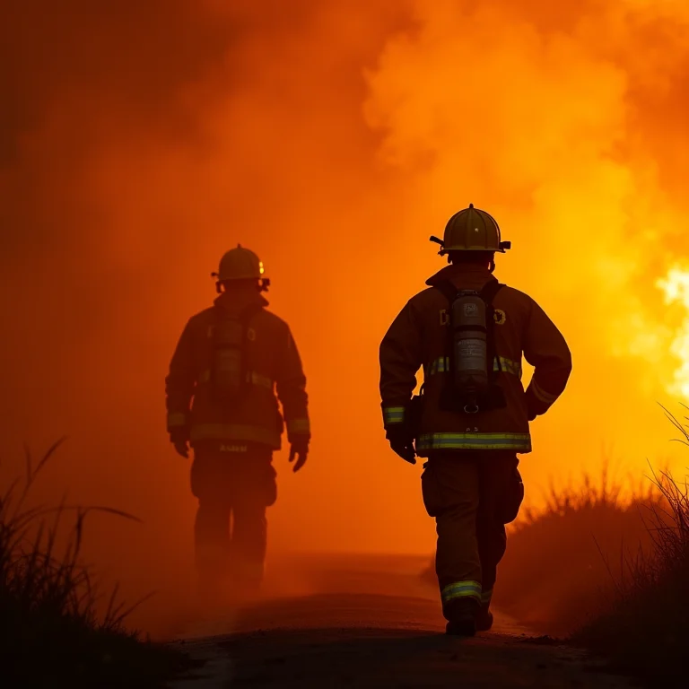 Bombeiros diversos combatendo um incêndio