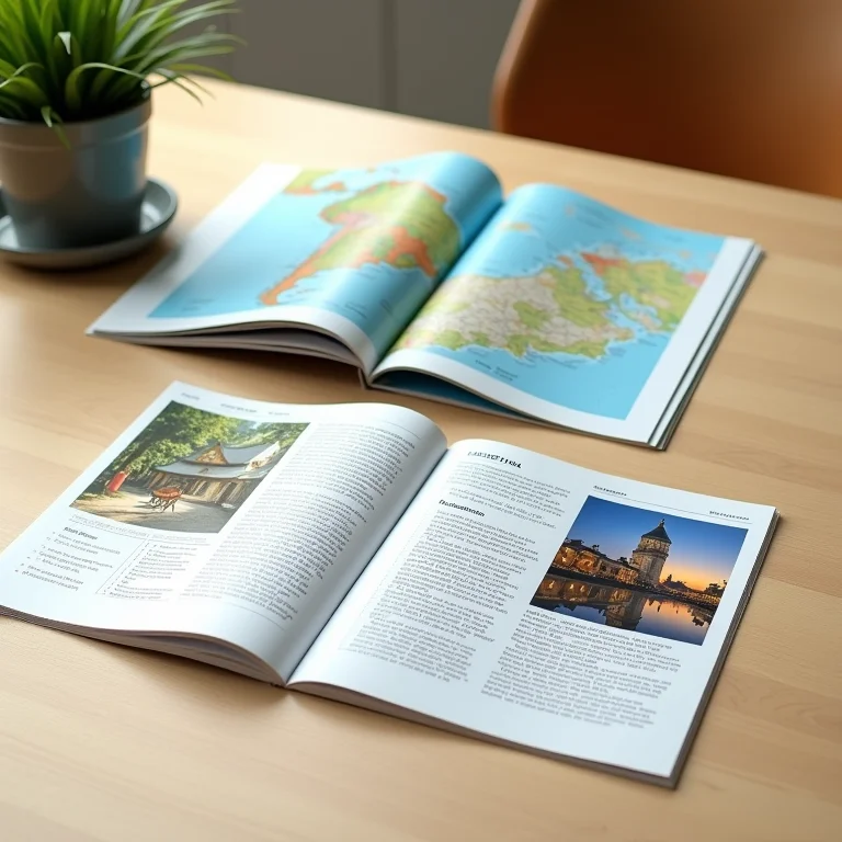 Brochuras turísticas e mapas representando a infraestrutura turística de Recife.