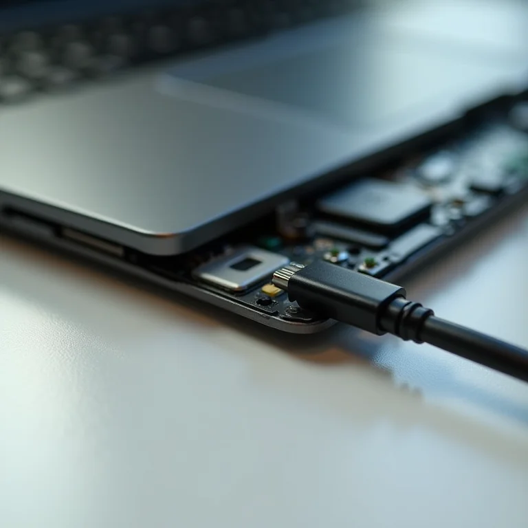 Cabo flat desconectado dentro de um notebook.