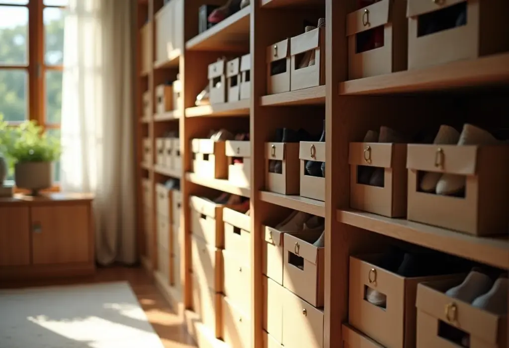 Adeus, bagunça: 7 truques para organizar seus sapatos em caixas Closet organizado com caixas de sapatos padronizadas.