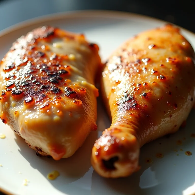 Comparação de um frango ressecado e um frango cozido perfeitamente na air fryer.