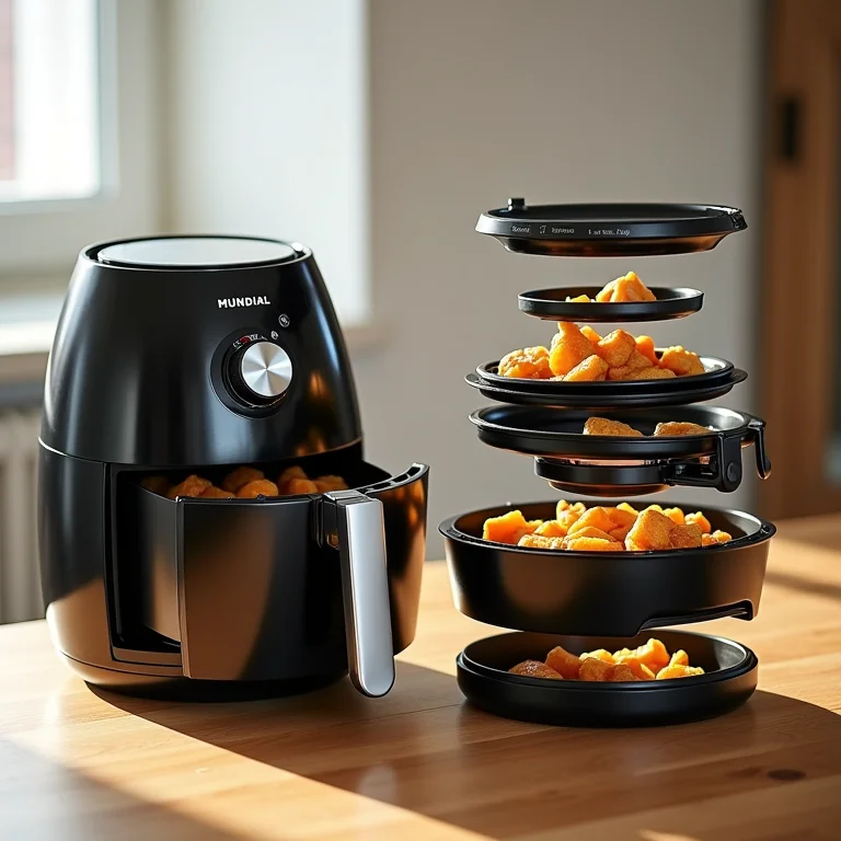 Comparativo interno das air fryers Mundial e Philips Walita.