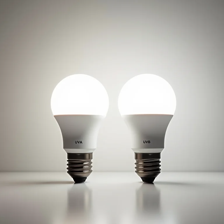 Comparativo visual entre lâmpadas UVA e UVB para répteis.