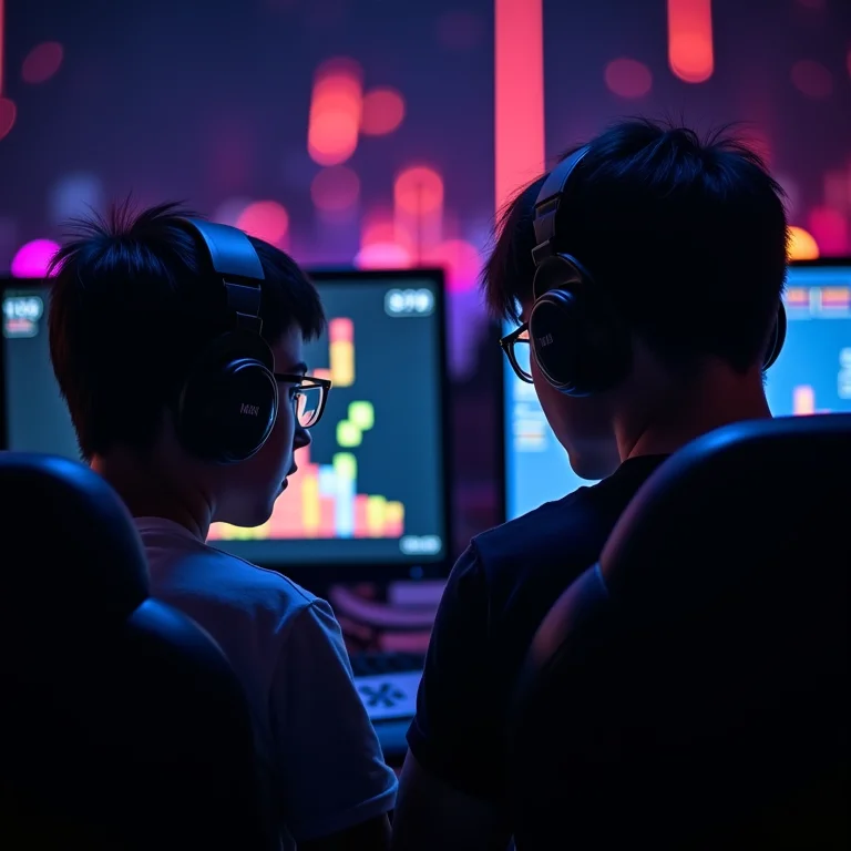 Competidores jogando Tetris intensamente em um torneio.