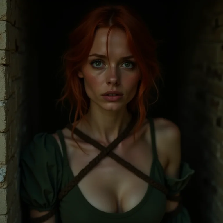 Daphne Blake amarrada em calabouço com expressão de medo.