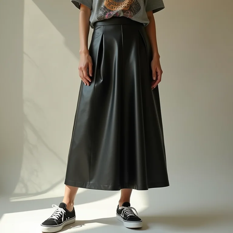 Dicas de estilo com saia de couro sintético e tênis
