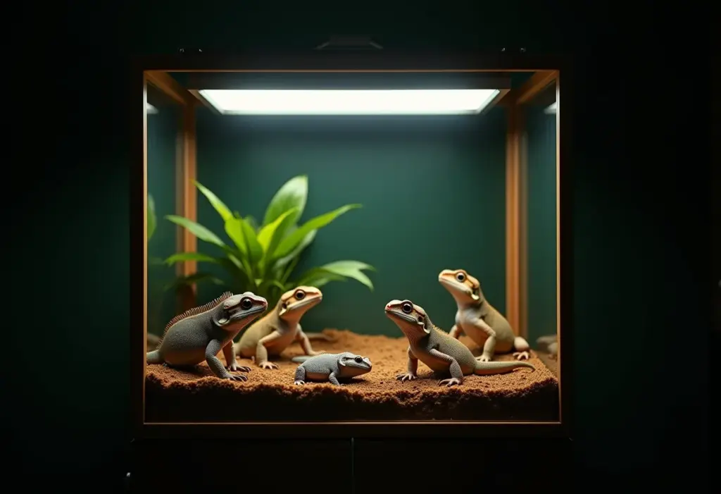 Diversidade de répteis sob diferentes lâmpadas UVB em um terrário.
