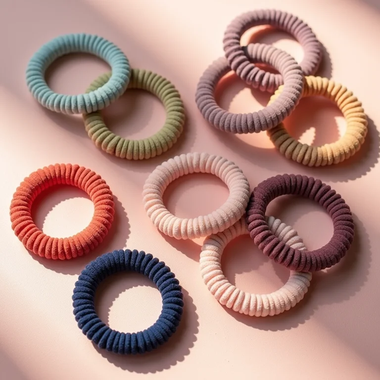 Elásticos de cabelo coloridos dispostos em flat lay