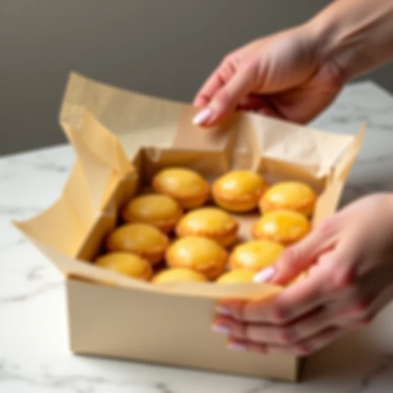 Embalando pastéis de nata para viagem.