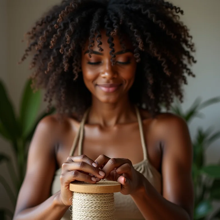 Enrolando a corda de sisal no arranhador