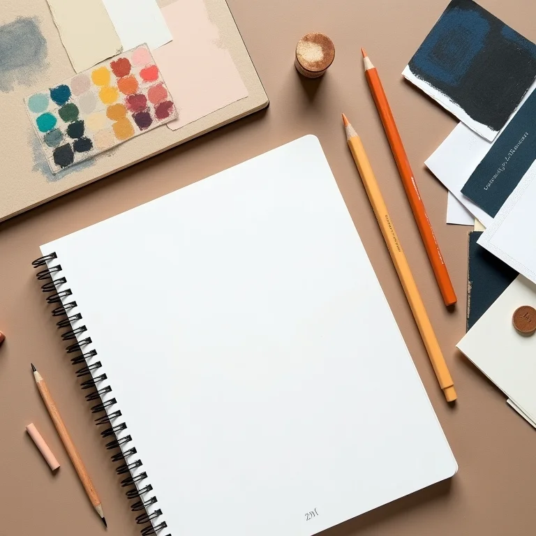 Ferramentas de design organizadas em um flat lay editorial