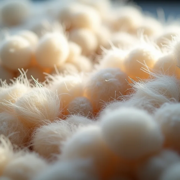 Fibras de lã danificadas por água quente