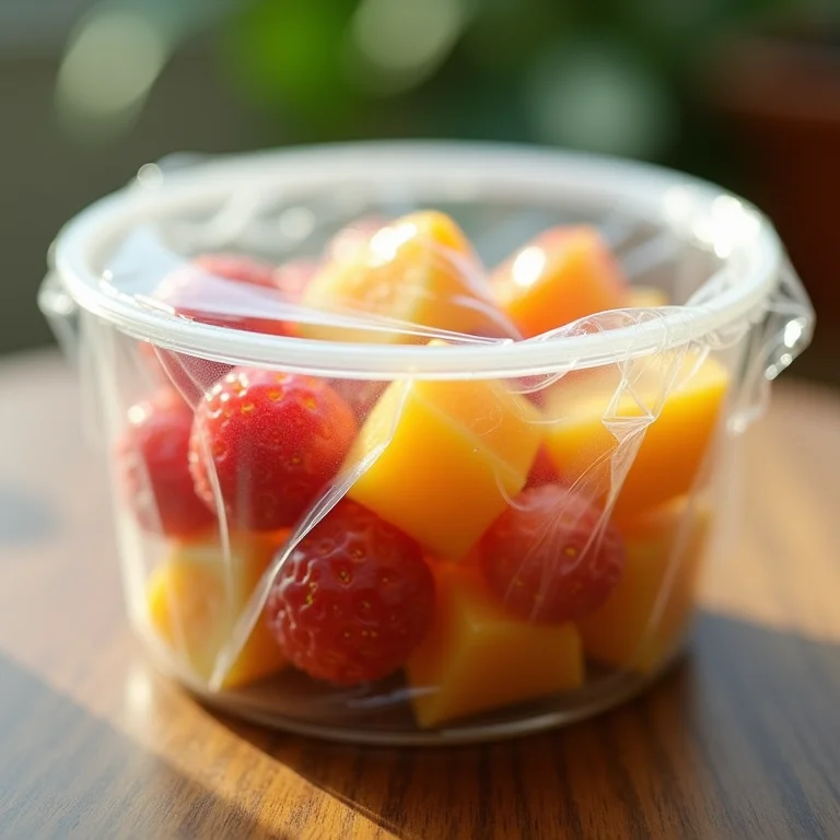 Filme plástico vedando marmita