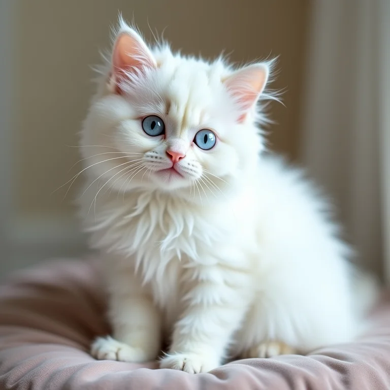 Gato persa branco elegante sentado em almofada de veludo