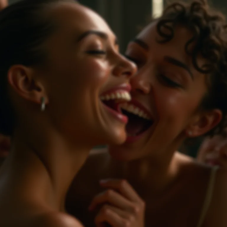 Grupo diverso de dançarinos celebrando nos bastidores.