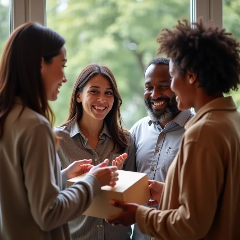 Grupo diverso de pessoas conversando sobre uma compra