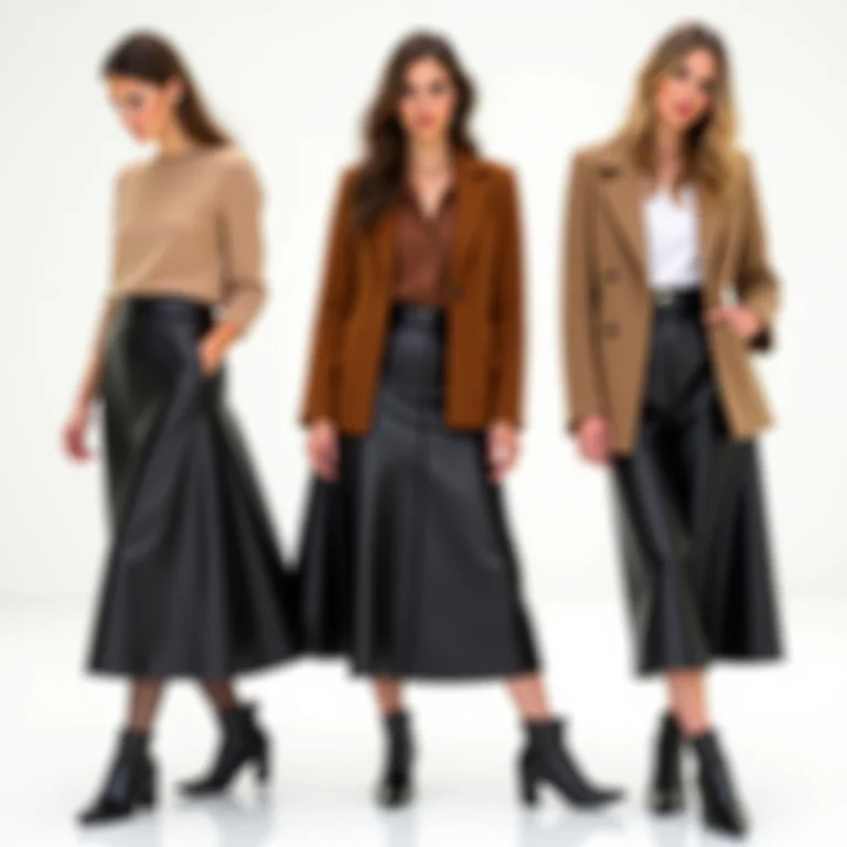 Inspirações de looks com saia de couro midi