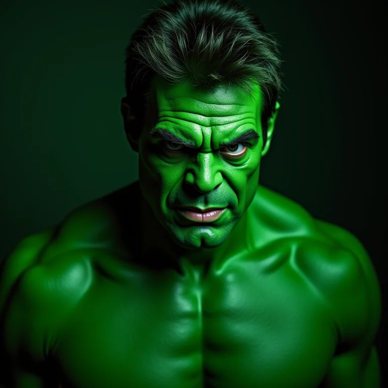 Lou Ferrigno com maquiagem verde para o Hulk