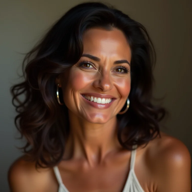 Lynda Carter sorrindo em um estúdio