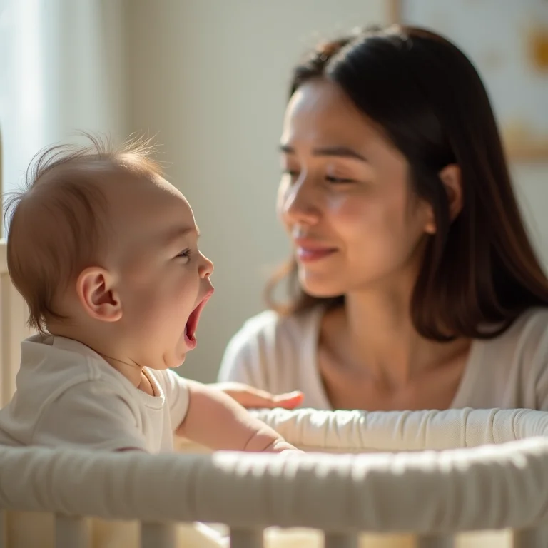 Mãe atenta à janela de sono do bebê