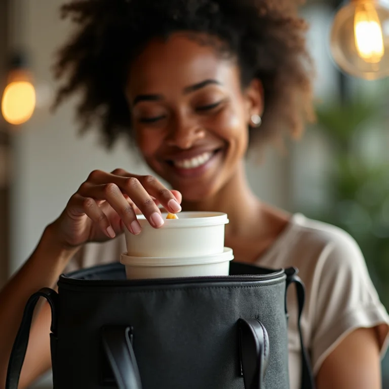 Marmita posicionada verticalmente na bolsa