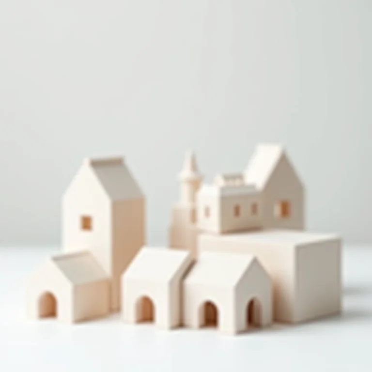 Miniaturas de prédios e casas em um padrão geométrico