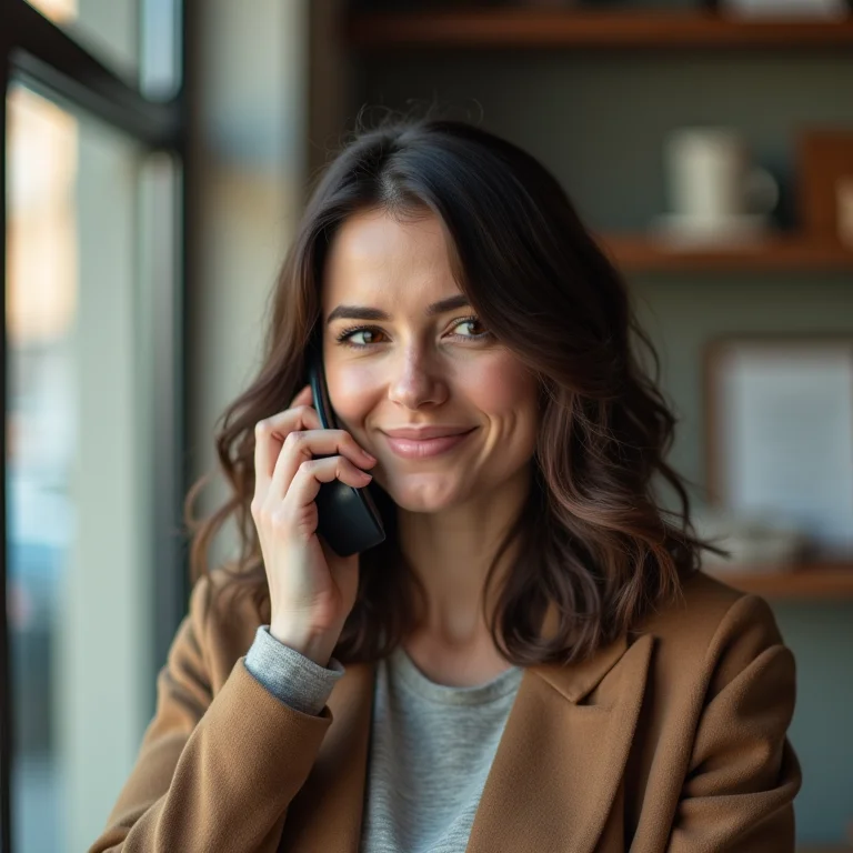 Mulher ao telefone, representando o processo de obtenção de alvarás.