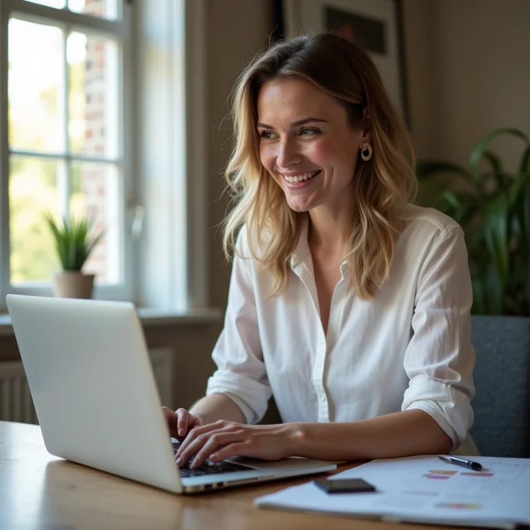 Mulher branca conduzindo consultoria online