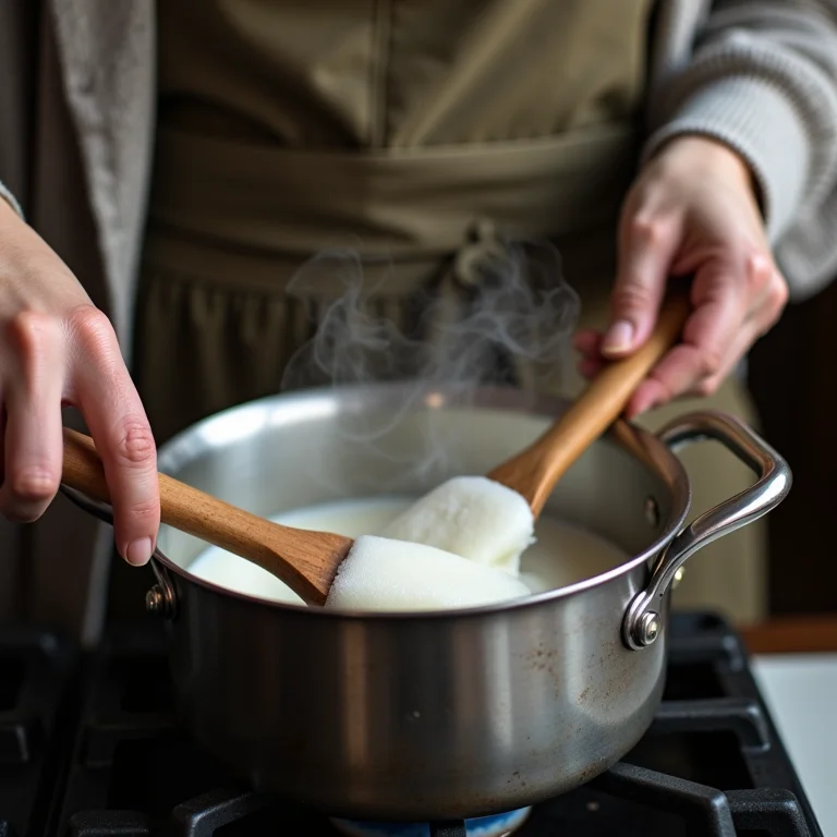 Mulher branca produzindo sabonete artesanal pelo processo a quente