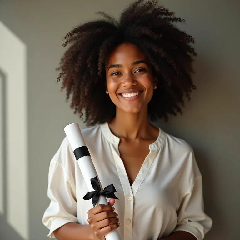 Mulher celebrando suas conquistas com um diploma