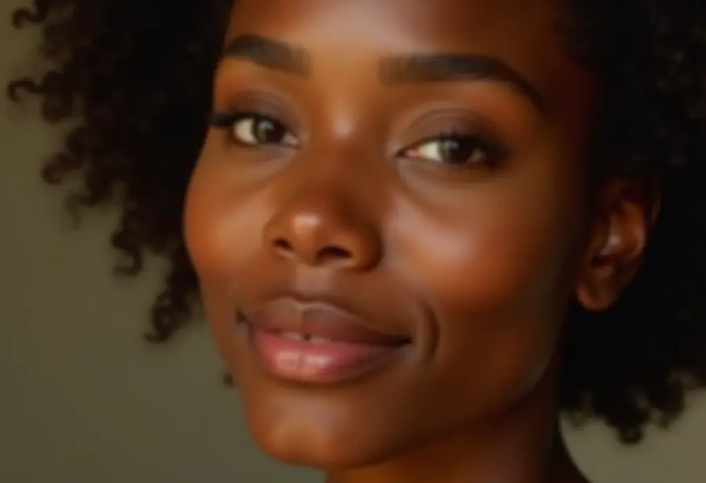 Mulher com pele oleosa e acabamento matte impecável.