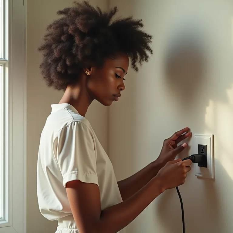 Mulher desligando o ar condicionado da tomada