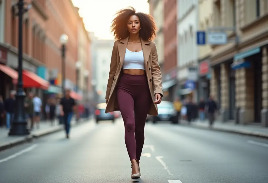 Mulher estilosa usando calça legging fora da academia