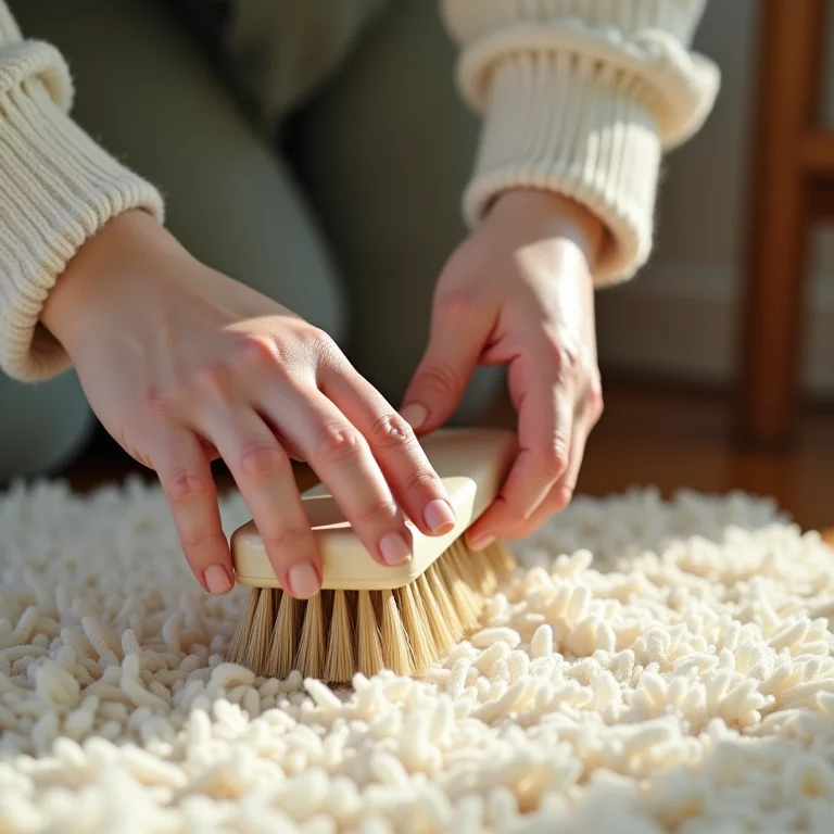 Mulher gorda cuidando de tapete felpudo delicado