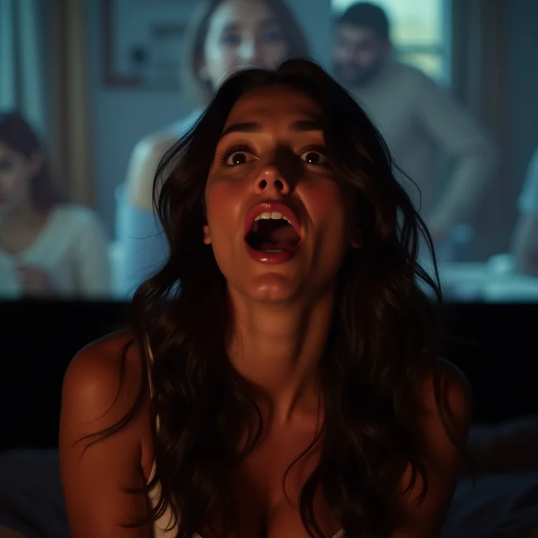 Mulher latina assistindo cena épica da Marvel