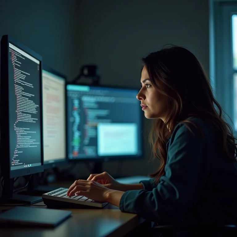 Mulher latina frustrada com interferência de software.