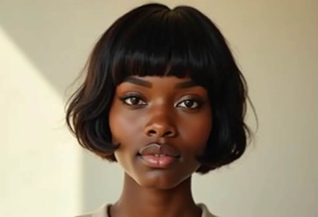 Mulher negra com corte de cabelo moderno para rosto triangular