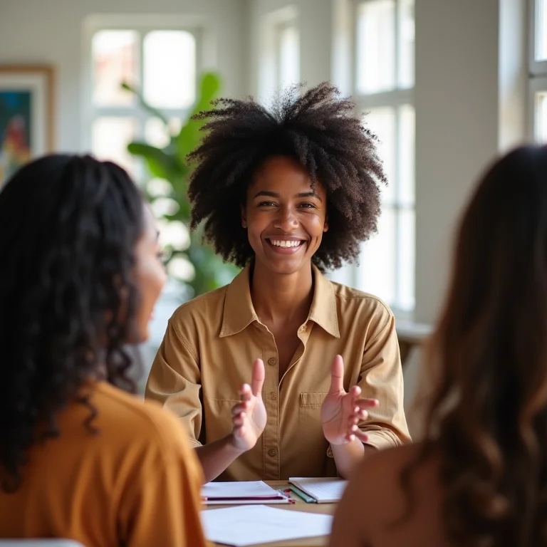 Mulher negra conduzindo workshop