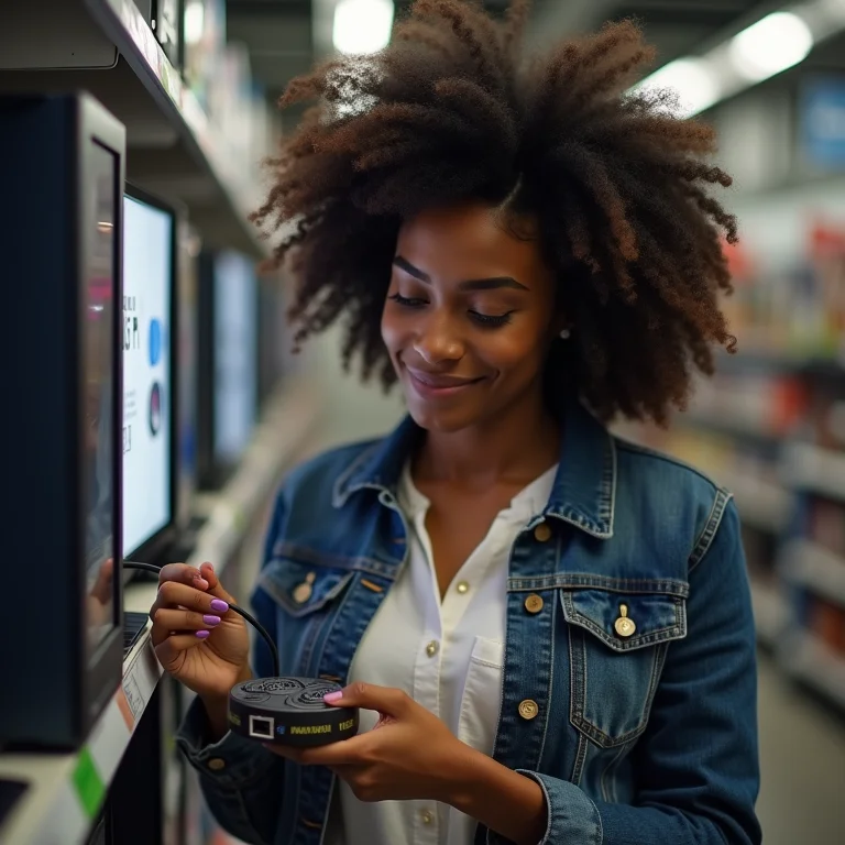 Mulher negra escolhendo filtro de linha