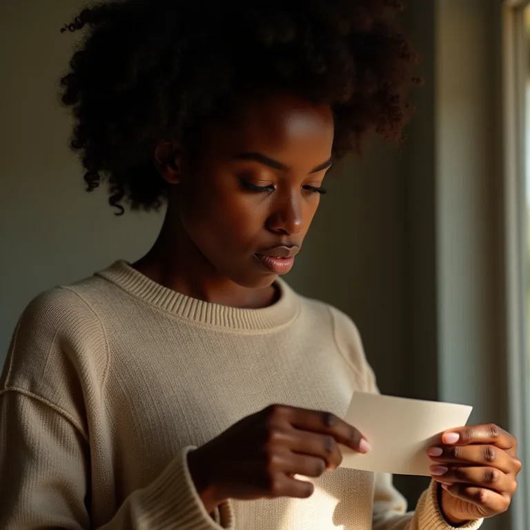 Mulher negra lendo etiqueta de roupa de lã