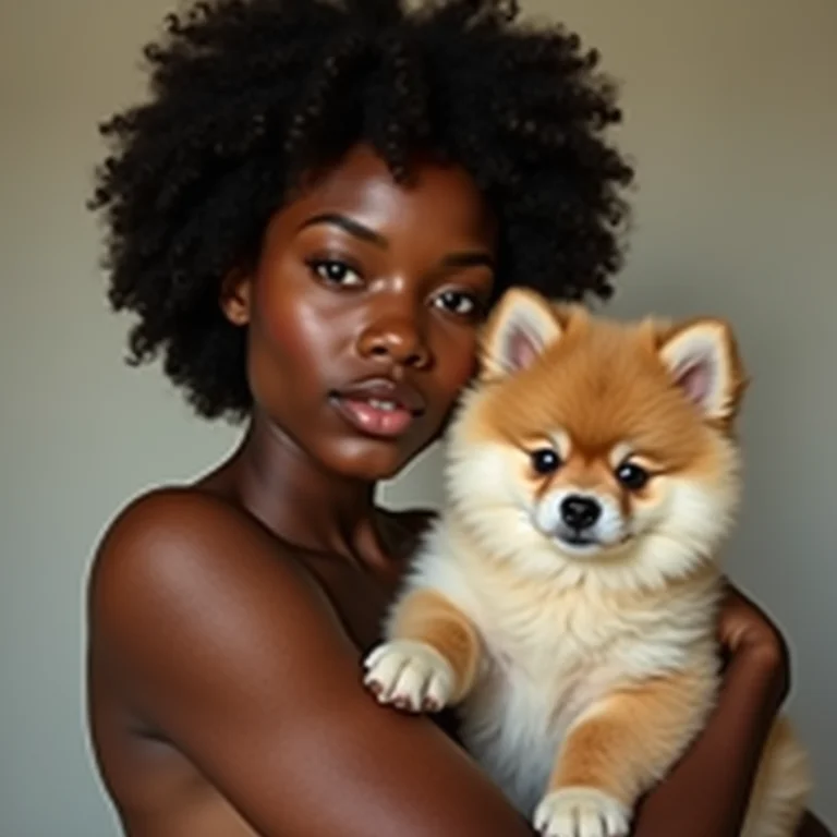 Mulher negra segurando Lulu da Pomerânia