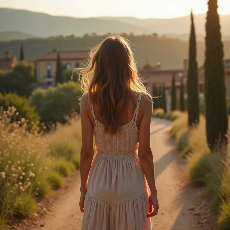 Mulher parda explorando uma vila charmosa e menos conhecida na Toscana, Itália.