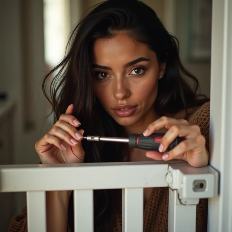 Mulher parda instalando um portão de segurança