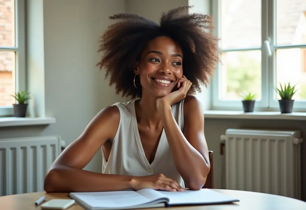 Mulher pensativa em ambiente de trabalho refletindo sobre a síndrome do impostor
