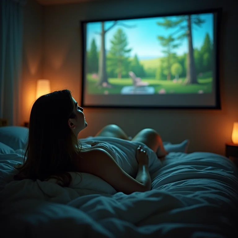 Mulher plus size relaxando com projeção de natureza